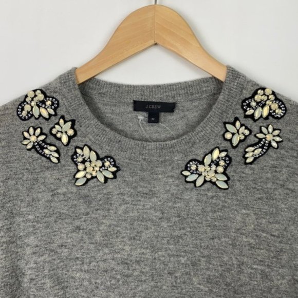 NWT J.Crew M Sweater Gray Faux-Opal Embellished Holiday - Picture 1 of 14